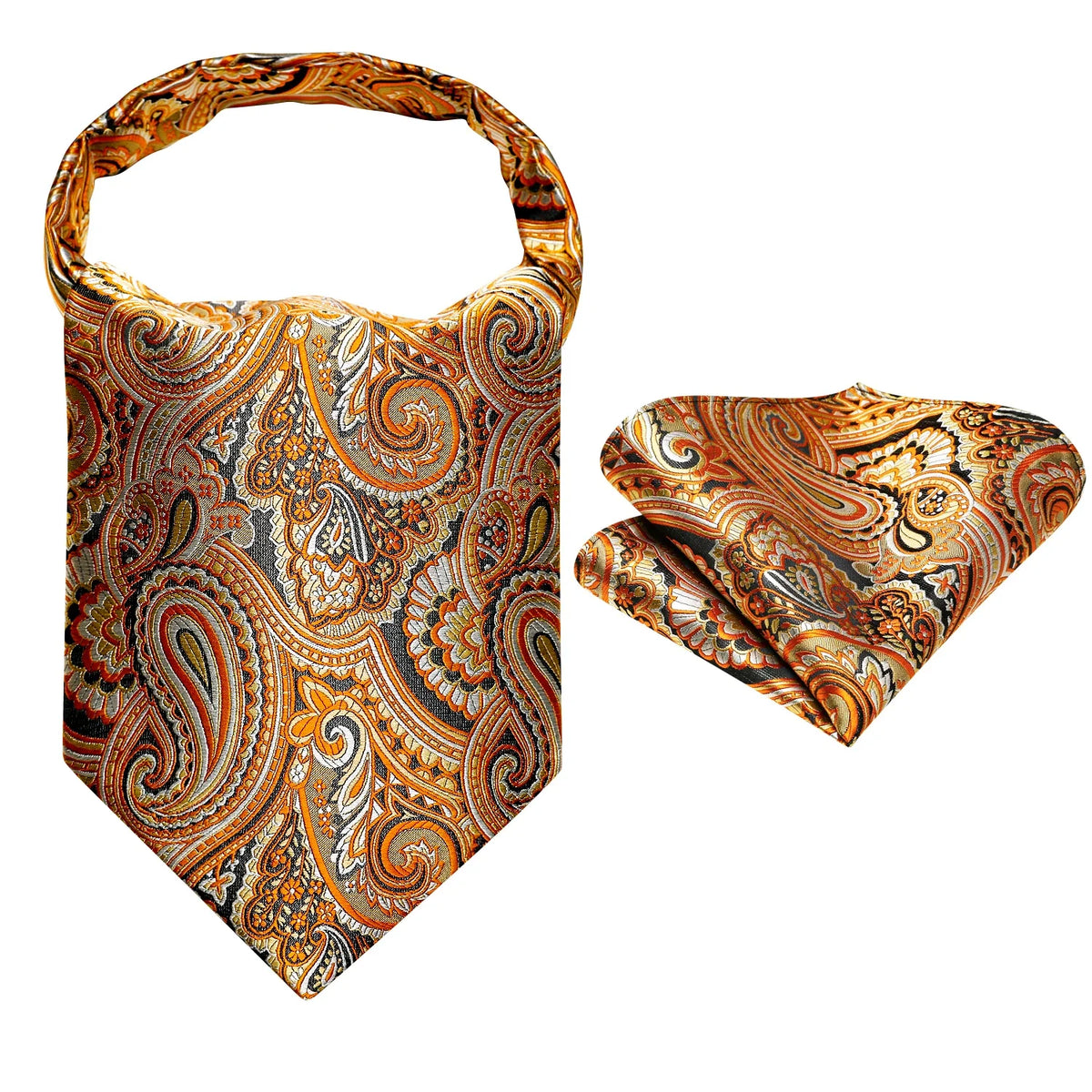 Men's Ascot Tie Cravat Set with Pocket Square & Decorative Ring Ascot Cravat Set Qme