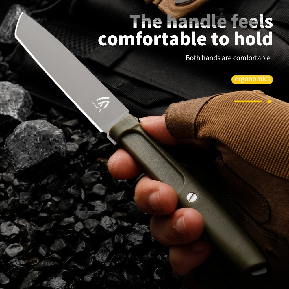 HUANGFU Fixed Blade Knife – Stainless Steel Outdoor Knife & Sheath Fixed Blade Knife Qst