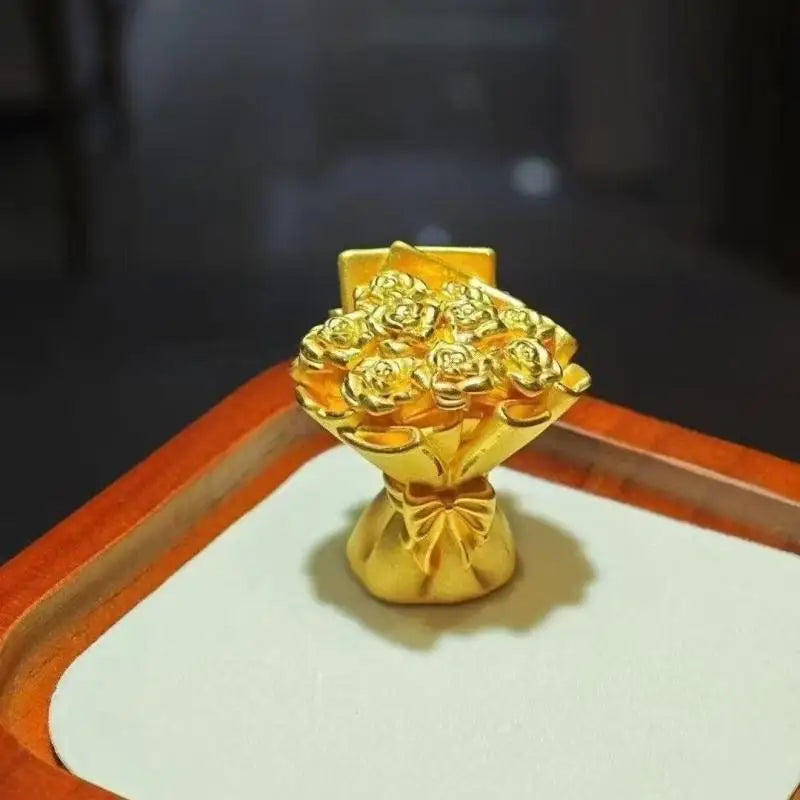 Mini Gold Rose Bouquet Handmade Metal Artificial Flower Ornament Artificial Flower Ornament Qme