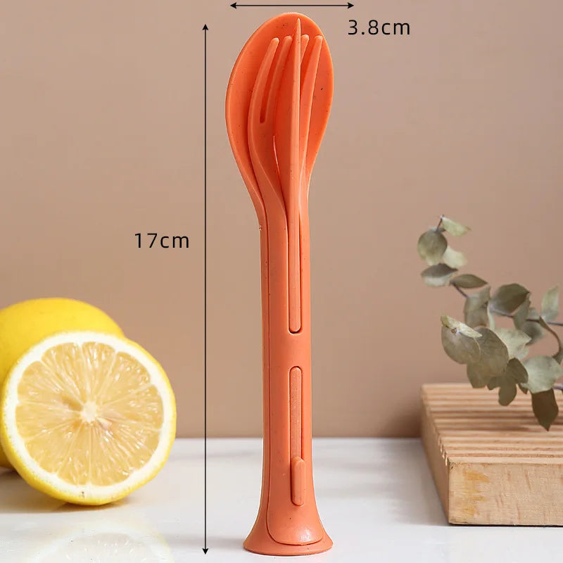 Wheat Straw Travel Cutlery Set – Spoon Fork Chopsticks Travel Cutlery Set Qme Orange