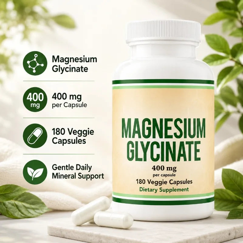 Magnesium Glycinate 400mg Capsules – Vegan, 180 Count Mineral Supplement Qst