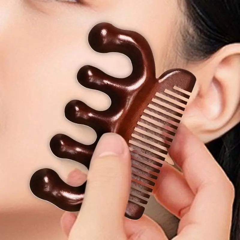 Sandalwood Head Massager Comb – 5-Tooth Scalp Scraper Scalp Massager Comb Qme