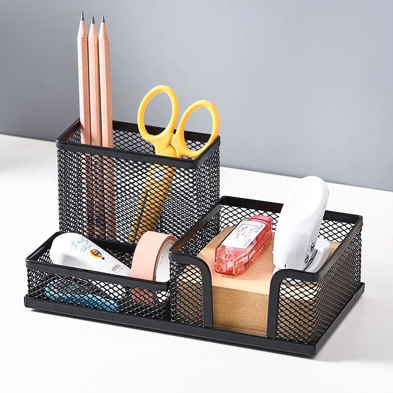 Creative Metal Desk Organizer – 3-Grid Pen & Pencil Holder Desk Pen Organizer Qme Default Title