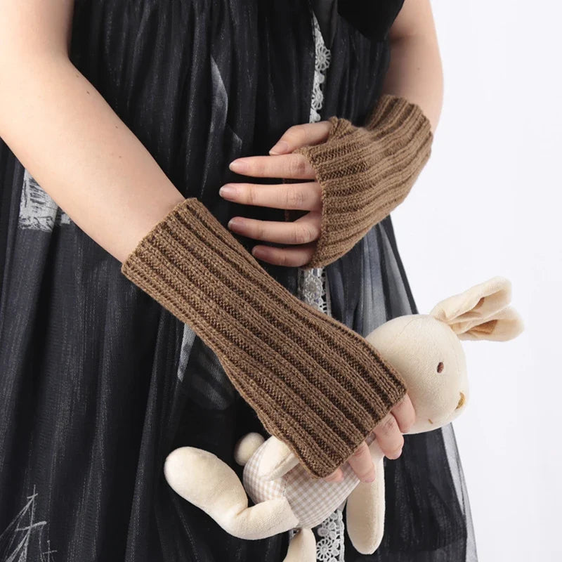 Women's Crochet Fingerless Arm Warmers – Knit Winter Gloves Fingerless Arm Warmers Qme Coffee length-20cm