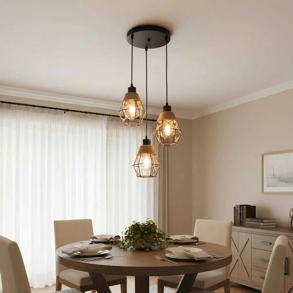 Vintage Hemp Rope Pendant Light – Retro Industrial Lamp Pendant Light Qme
