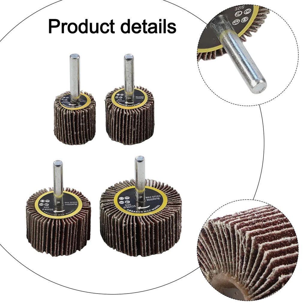 80 Grit Emery Cloth Sanding Flap Wheel Set with 6mm Mandrel – 4pc Abrasive Flap Wheel Set Qme