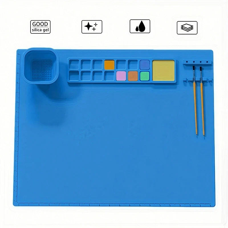 Silicone Painting Mat & Brush Holder Pad – Washable Art Mat Silicone Art Mat Qme