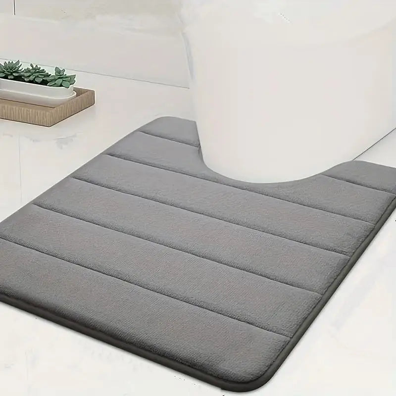 Memory Foam Bath Mat – Anti-Slip Absorbent U-Shaped Toilet Rug Memory Foam Bath Mat Qme Gray