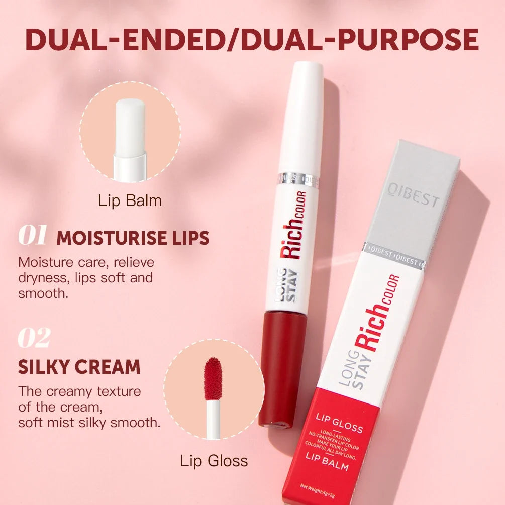 Double Head Matte Liquid Lipstick & Gloss – Waterproof, 5 Shades Liquid Lipstick Duo Qme