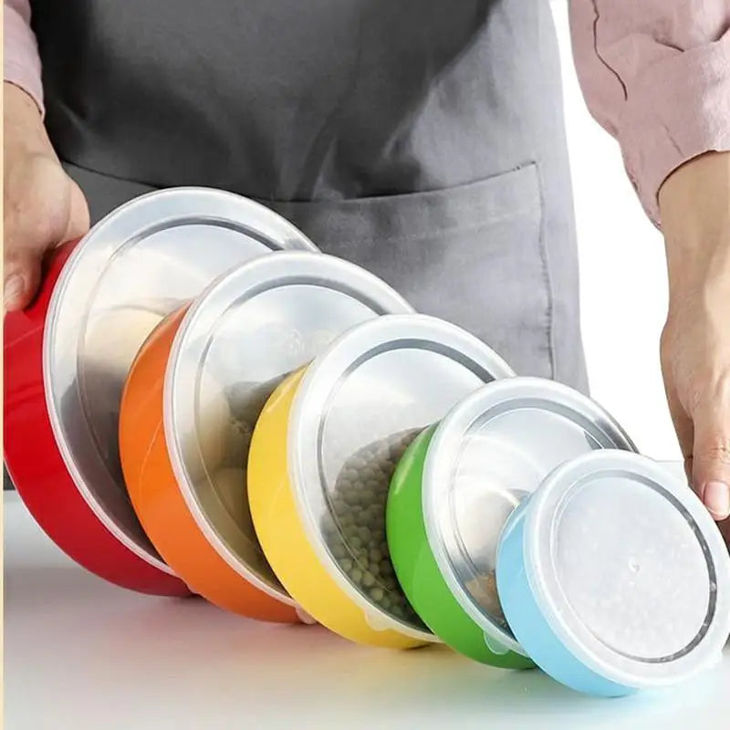 Colorful Stainless Steel Mixing Bowls with Lids – Stackable 5pc Mixing Bowl Set Qme