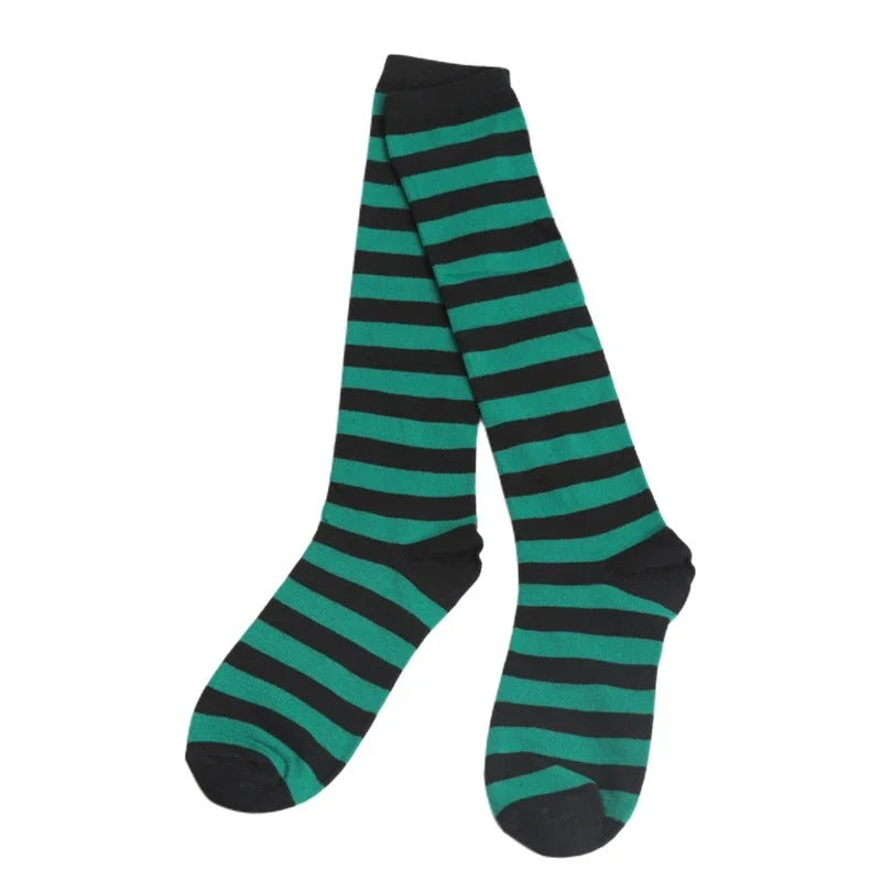 Women's Striped Knee High Socks | Sweet Lolita Harajuku Style Knee High Socks Qme green One Size