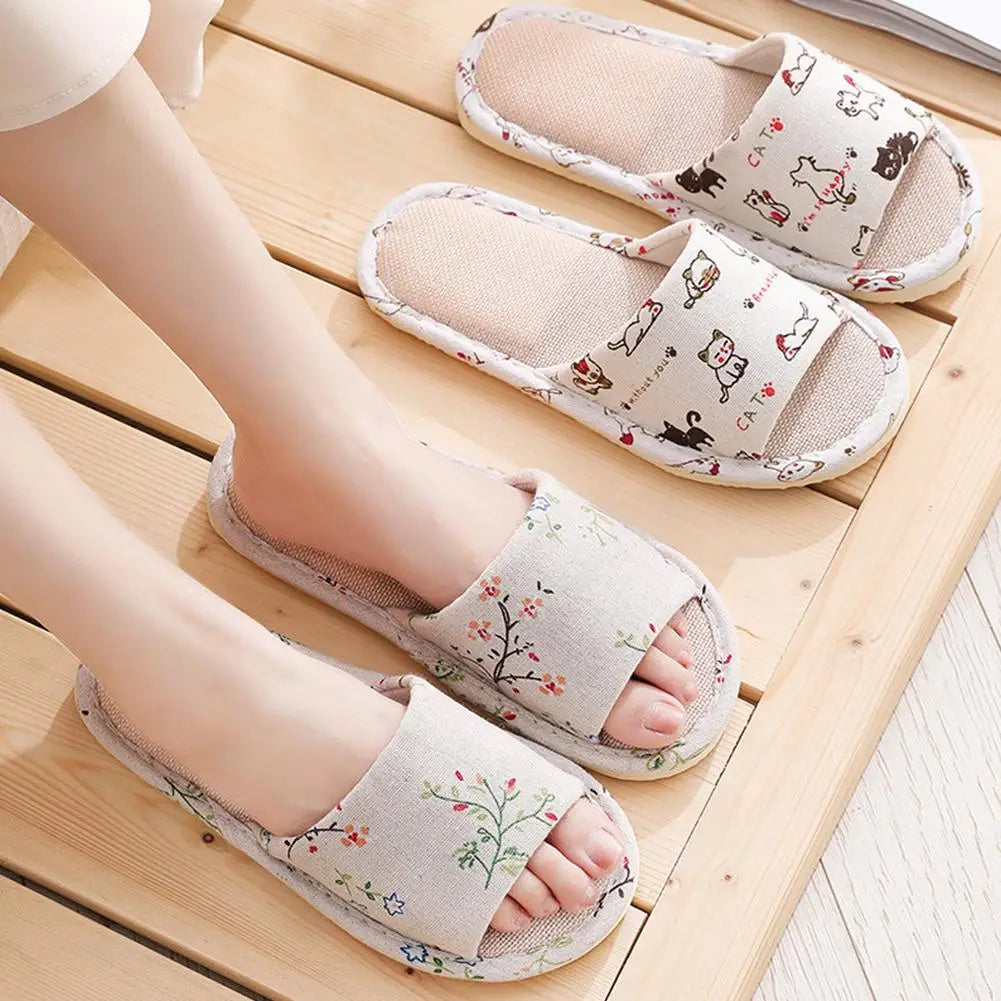 Women's Linen Flax Slippers – Lightweight Flat Summer Sandals Flat Linen Slippers Qme