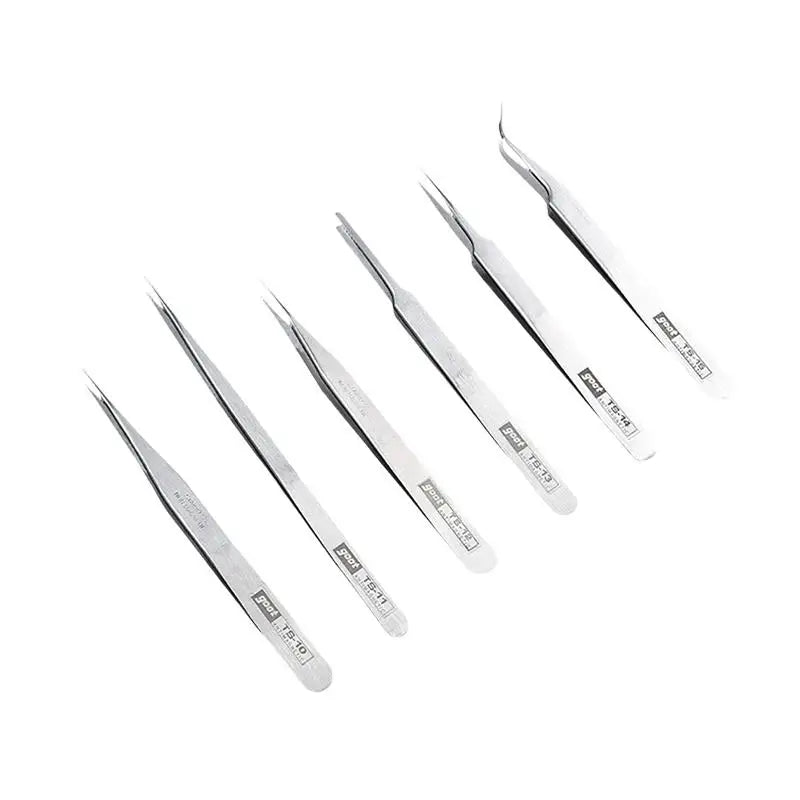 6-Piece Stainless Steel Tweezers Set – Bent & Straight Tips Precision Tweezers Set Qst