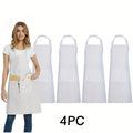 Adjustable Canvas Apron with Pockets – Chefs, Waiters & BBQ Canvas Work Apron Qme White -4pcs OneSize