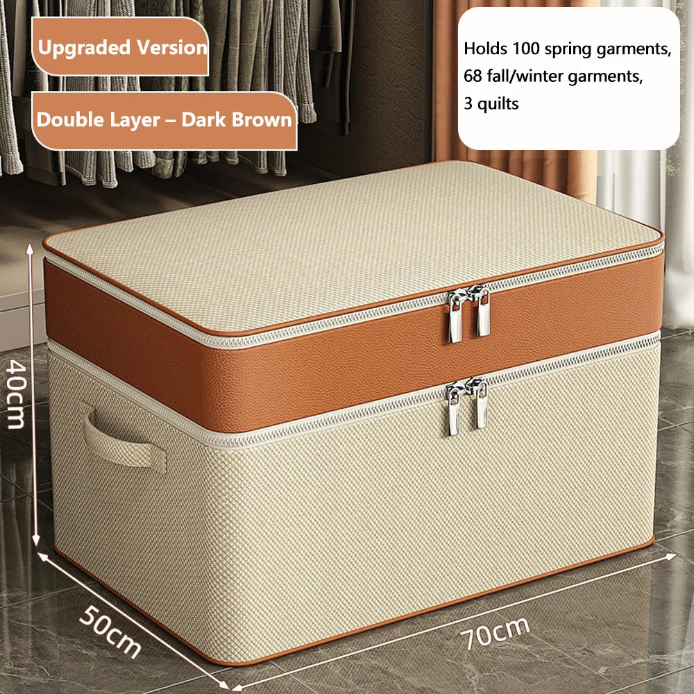 Double-Layer PU Storage Box – Large Clothes & Quilt Organizer Wardrobe Storage Box Qme XXL