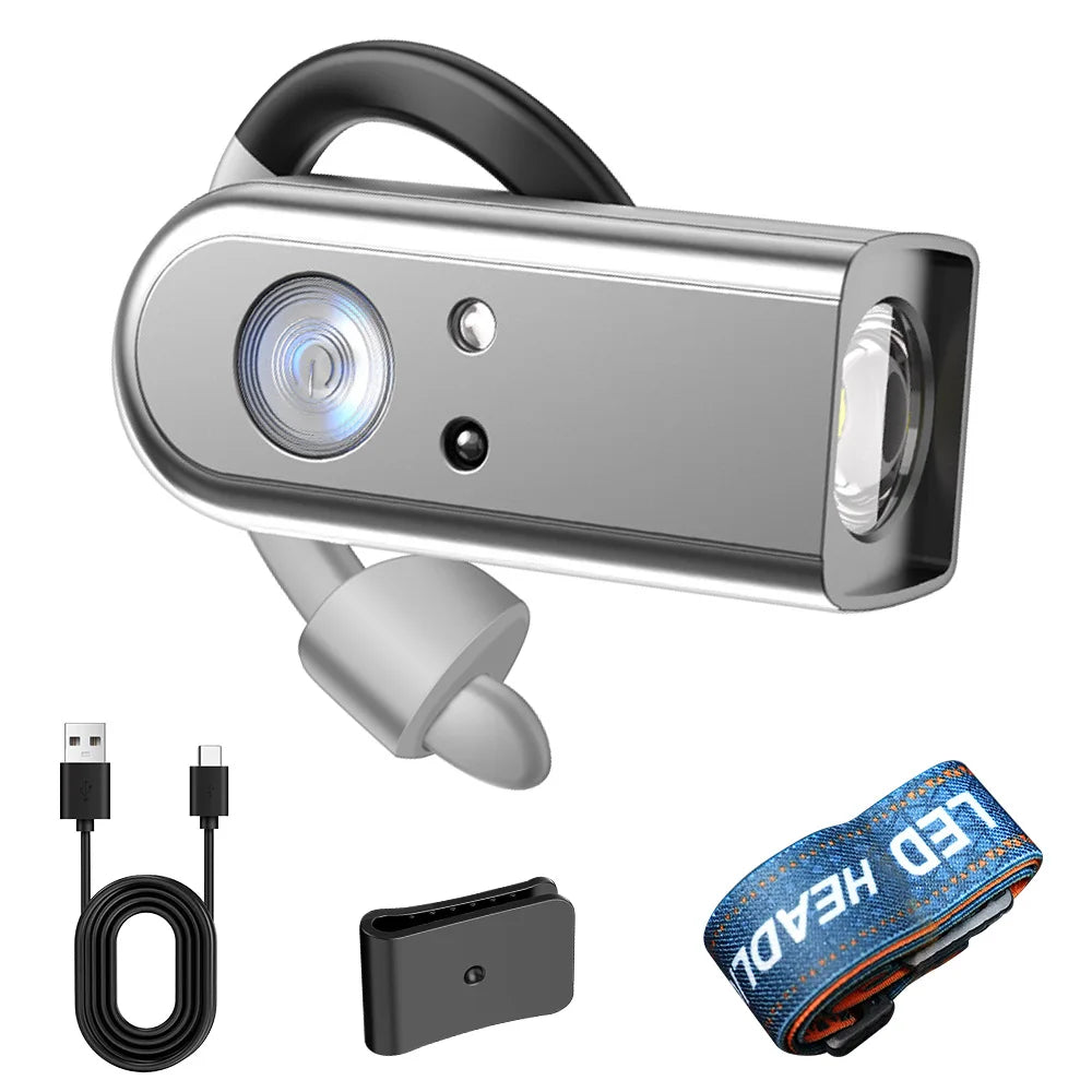 BORUiT Ear Clip LED Headlamp USB Rechargeable Waterproof 250lm LED Headlamp Qst gray