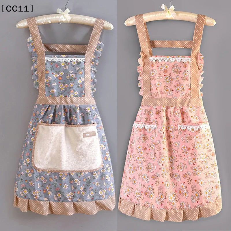 Canvas Floral Cotton Apron – Stain Resistant & Scrubable Kitchen Apron Qme