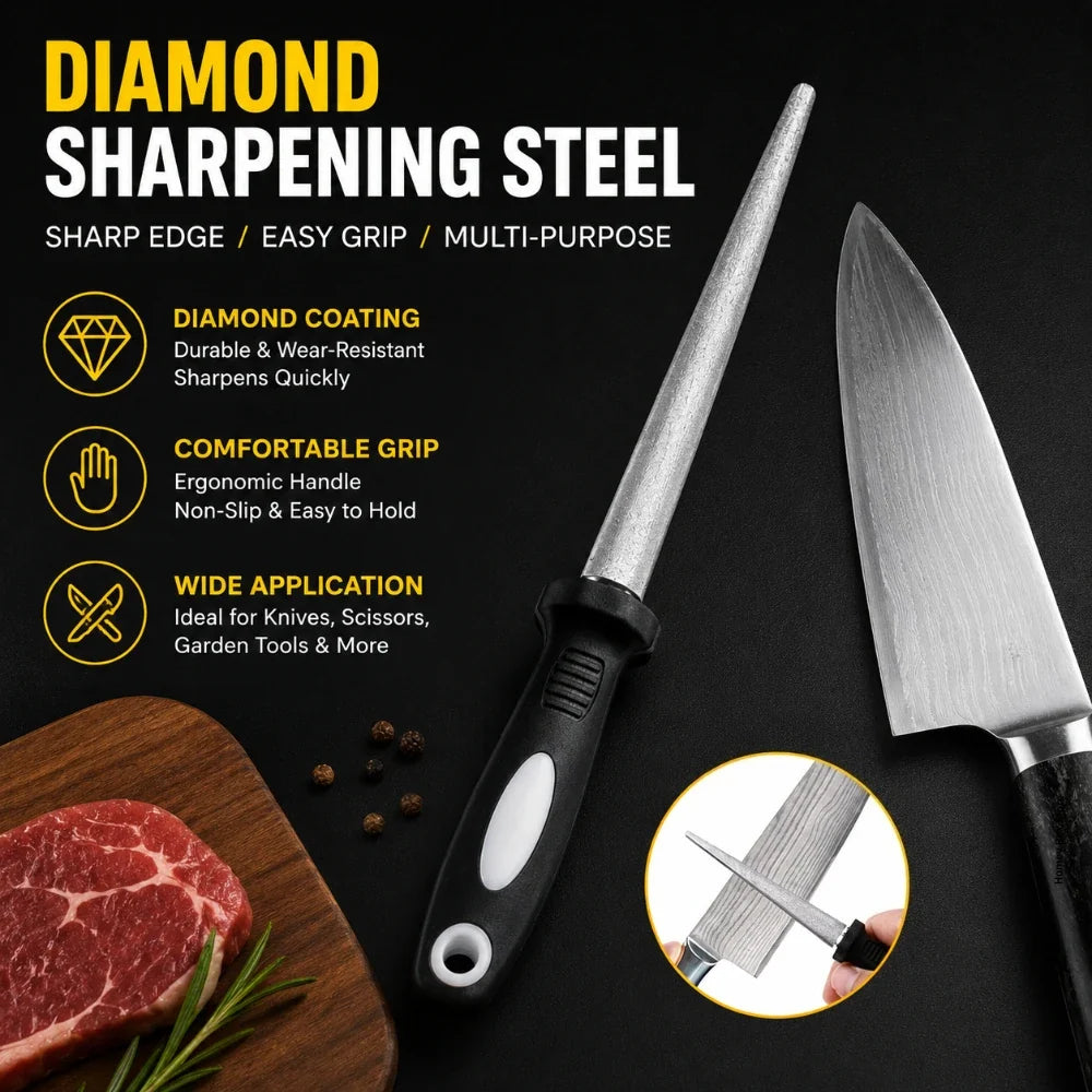 Diamond Grinding Sharpener – Ergonomic Handle, Curved & Flat Knife Sharpener Qme