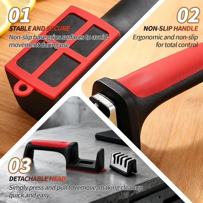 3-Stage Knife Sharpener – Stainless Steel Multi-Function Knife Sharpener Qme