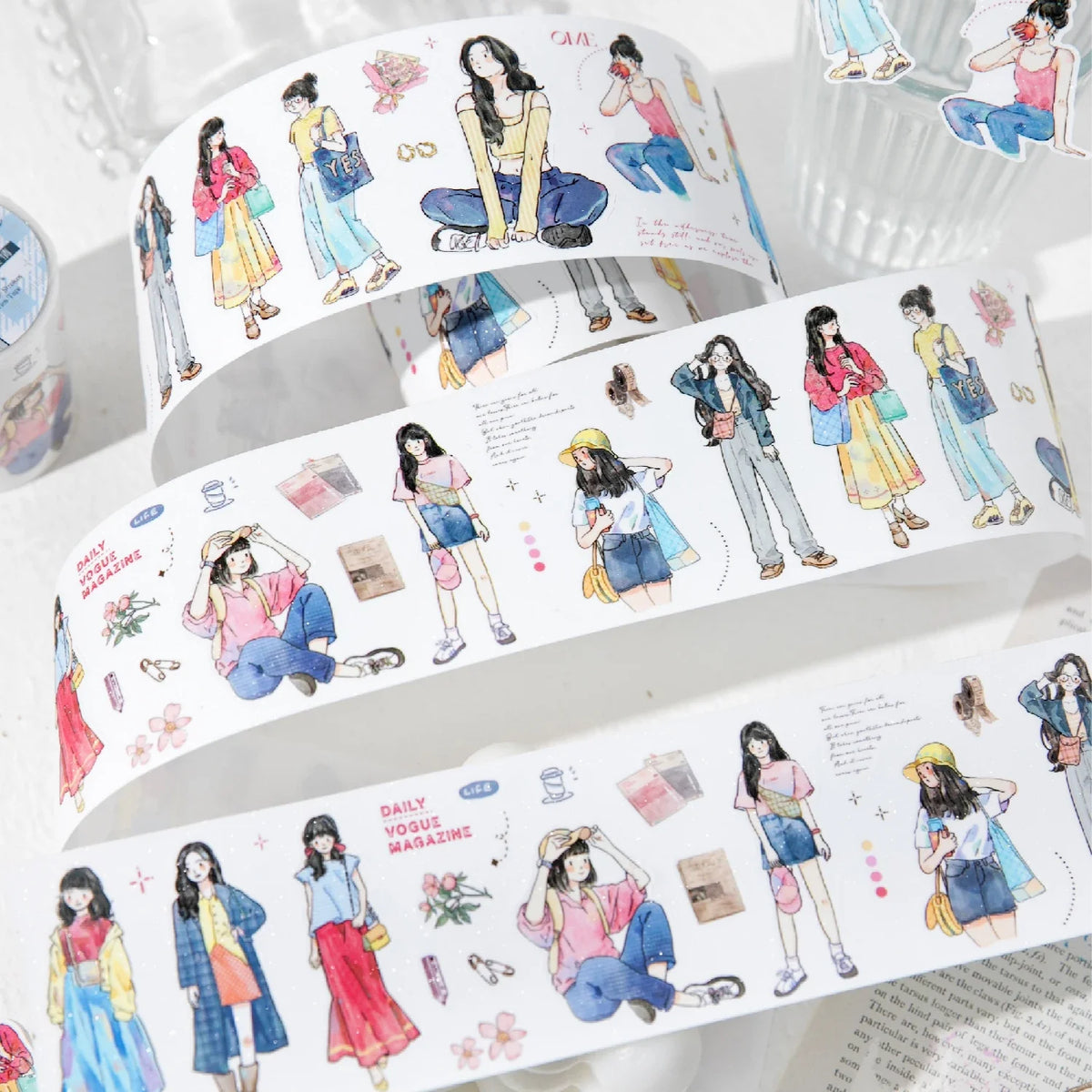 Sparkling Fashion Character Washi Tape for Journaling & Crafts Decorative Washi Tape Qme