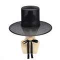 Traditional Korean Gat Hat – Black Mesh Wide Brim Flat Top Traditional Cultural Hat Qme Black