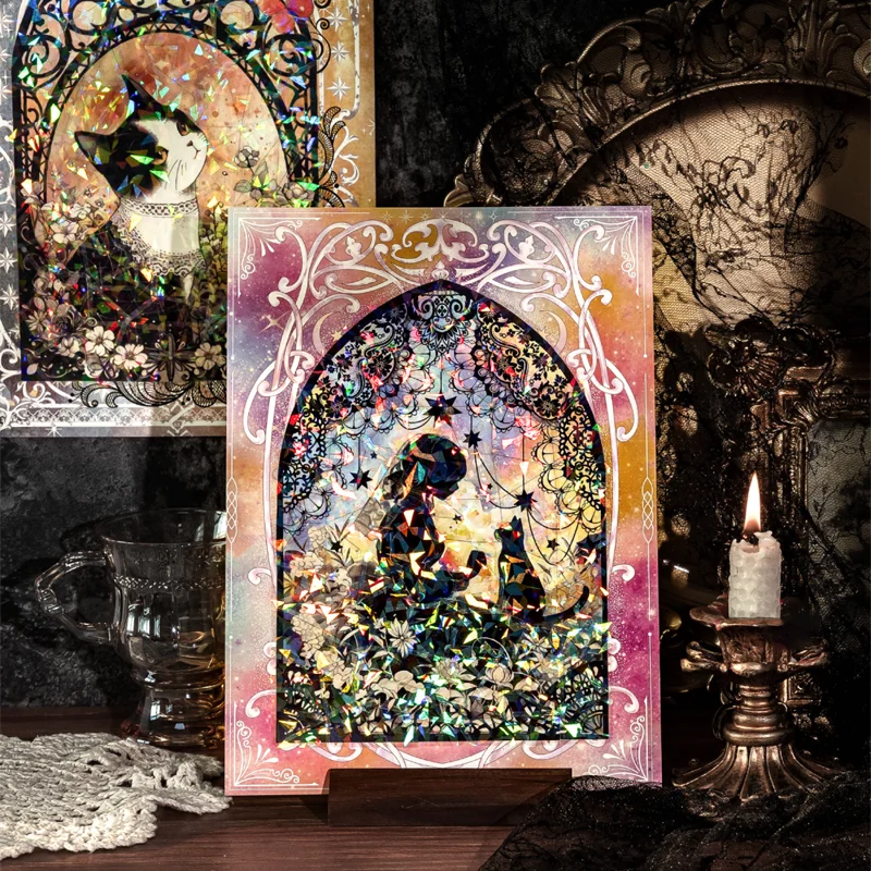 Gothic Dark Cat Crystal PET Puzzle Stickers – DIY Crafts DIY Craft Stickers Qme
