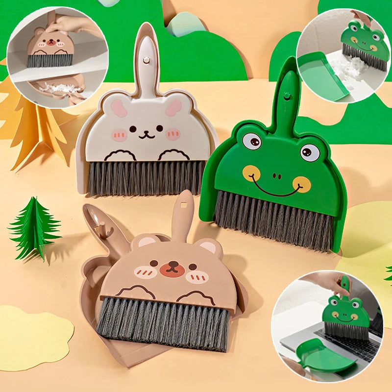 Cartoon Mini Broom & Dustpan Set – Kids, Desk & Pet Use Mini Broom Dustpan Set Qst