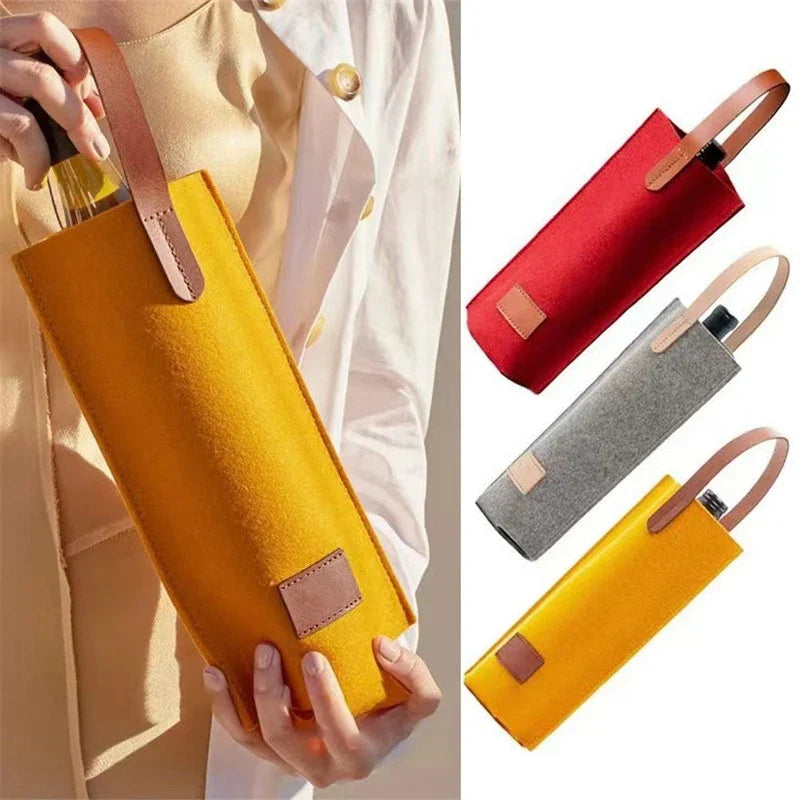 Felt Single Bottle Insulated Wine Tote Bag – Padded Carrier Wine Bottle Tote Bag Qme