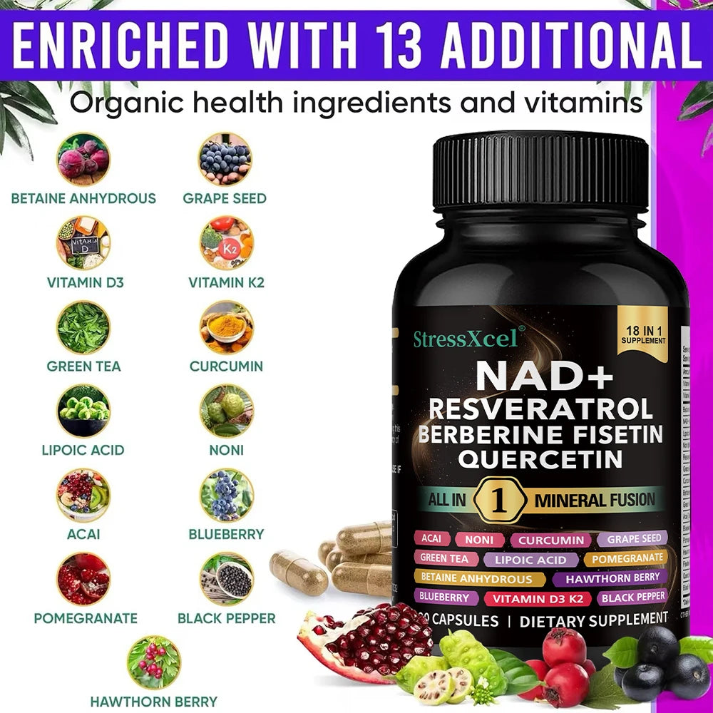 NAD+ Supplement with Resveratrol – Cellular Energy, 120 Softgels NAD+ Supplement Qst