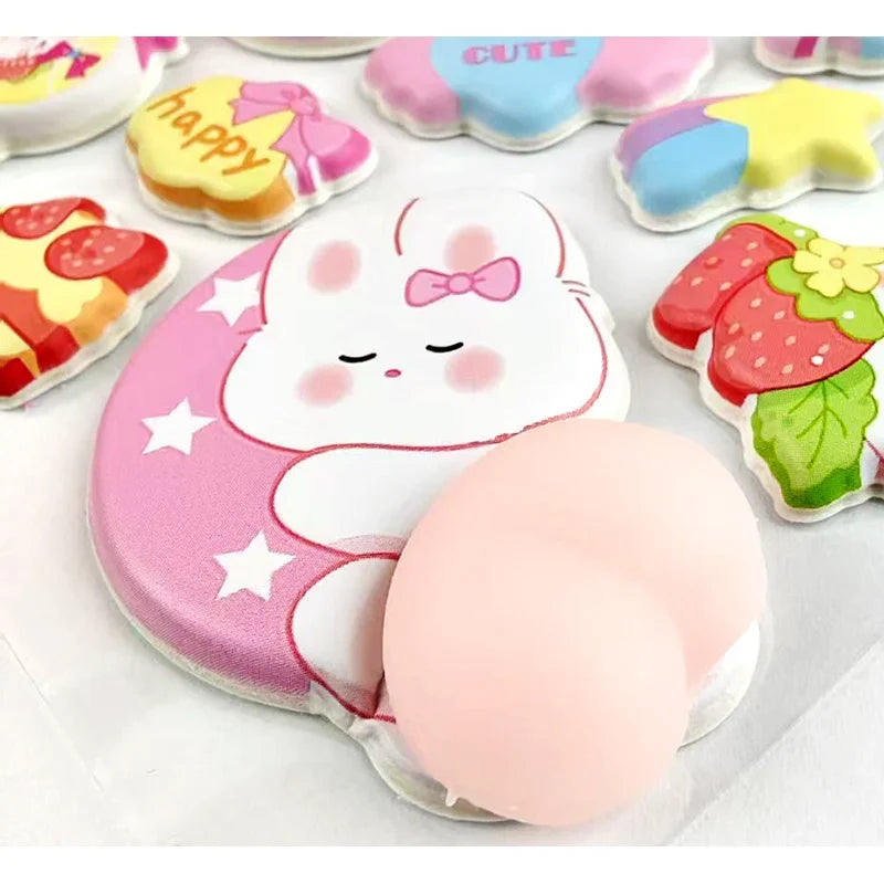 3D Puffy Cartoon Stickers – Rabbit, Capybara & Bear | 2 Pcs Puffy Craft Stickers Qme