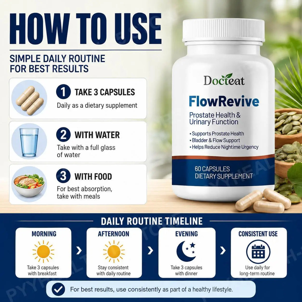 Docteat FlowRevive Men's Quercetin Capsules – 60ct | Urinary Wellness Men's Wellness Supplement Qst