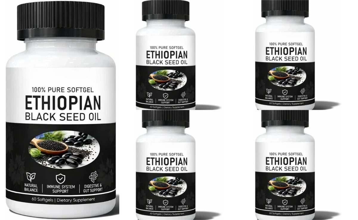 Ethiopian Black Seed Oil Organic Cold-Pressed 60 Softgels Black Seed Oil Supplement Qst 5 bottles