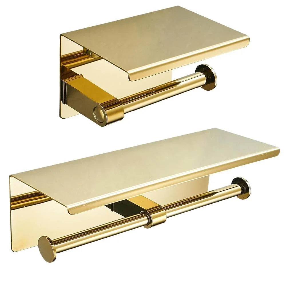 Gold Wall Mounted Toilet Paper Holder with Storage Shelf Toilet Paper Holder Qme Gold