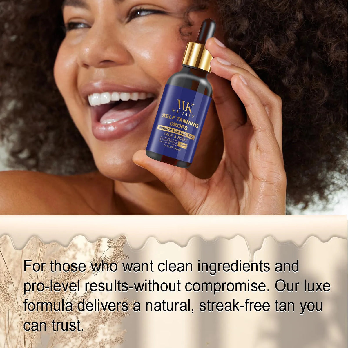 WK JALY Dark Self Tan Drops – DHA Vegan Streak-Free Glow Self Tanning Drops Qst