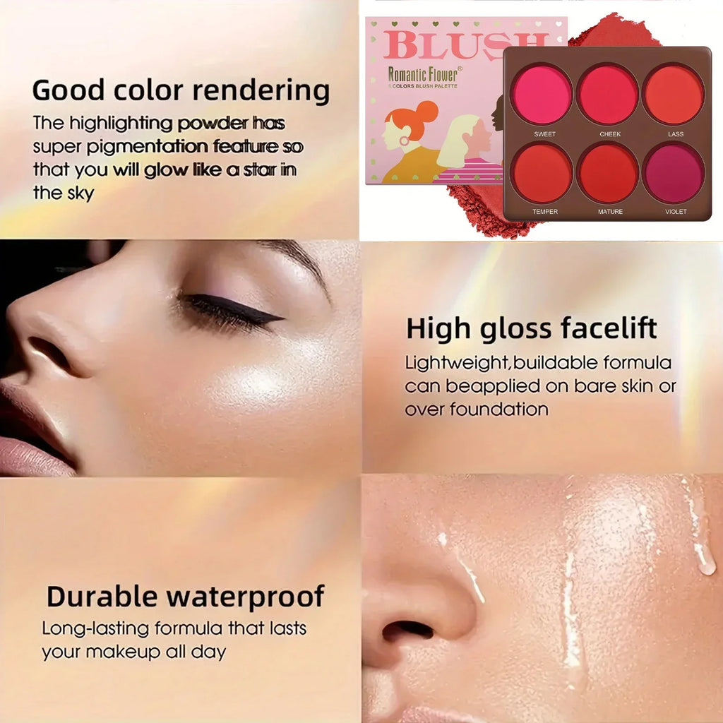 6-Color Waterproof Matte Blush Palette | Buildable Coverage Matte Blush Palette Qme