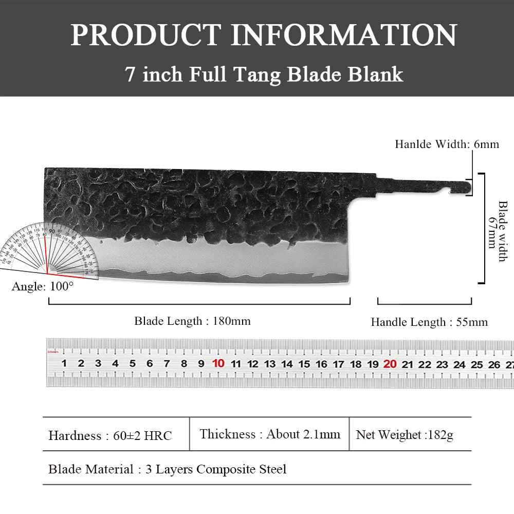 DASHWAY 7" Nakiri Knife Blank Blade – DIY Full Tang Composite Steel Knife Blank Blade Qst