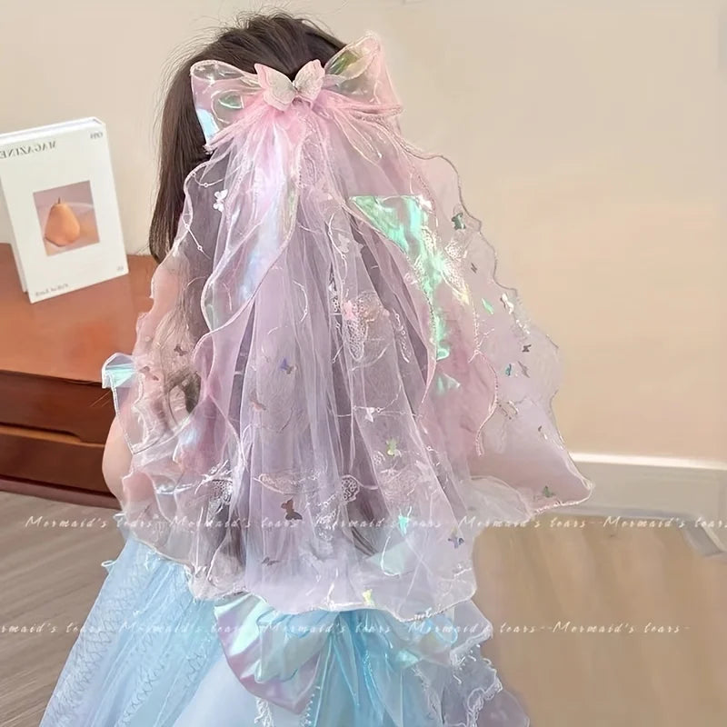 Iridescent Butterfly Hair Clip with Veil & Sequins | Qme Hair Clip Qme