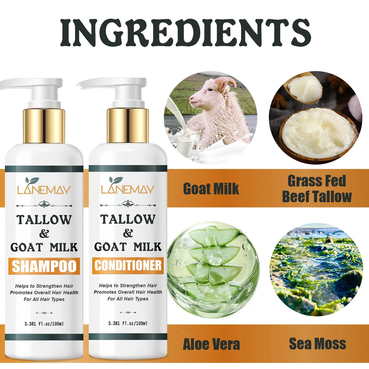 Tallow & Goat Milk Shampoo & Conditioner Set | All Hair Types Shampoo & Conditioner Set Qst