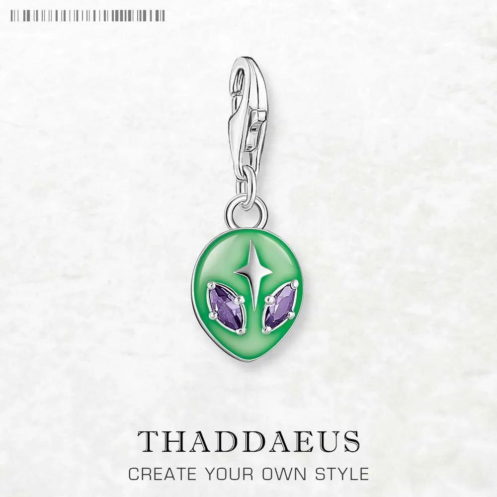 Alien Head Dangle Charm Pendant | 925 Sterling Silver, 10 Colors Charm Pendant Necklace Qme Lobster Clasp