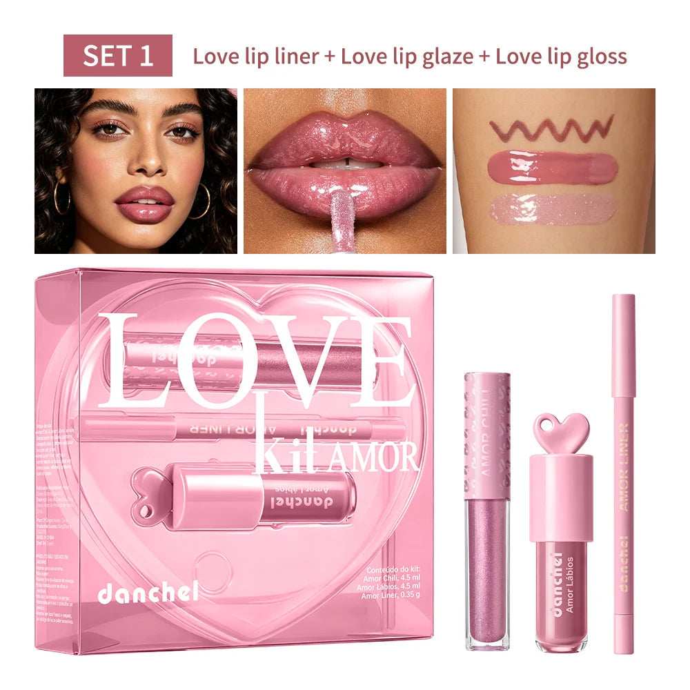 Mirror Lip Gloss Kit – Liner, Gloss & Shimmer with Vitamin E Lip Gloss Set Qst