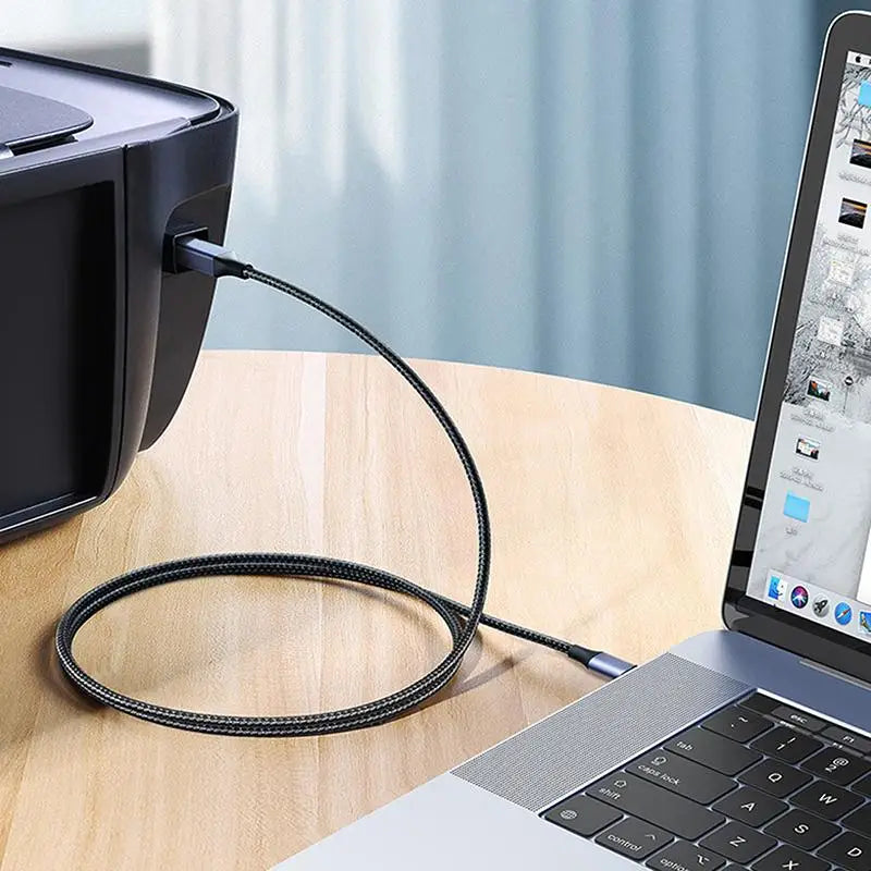 USB-C to USB-B 2.0 Braided Printer Cable | High-Speed 480Mbps USB Printer Cable Qme