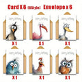 Funny Watercolor Bird Greeting Cards Set – 6 Cards & Envelopes Greeting Cards Set Qme 6-piece set