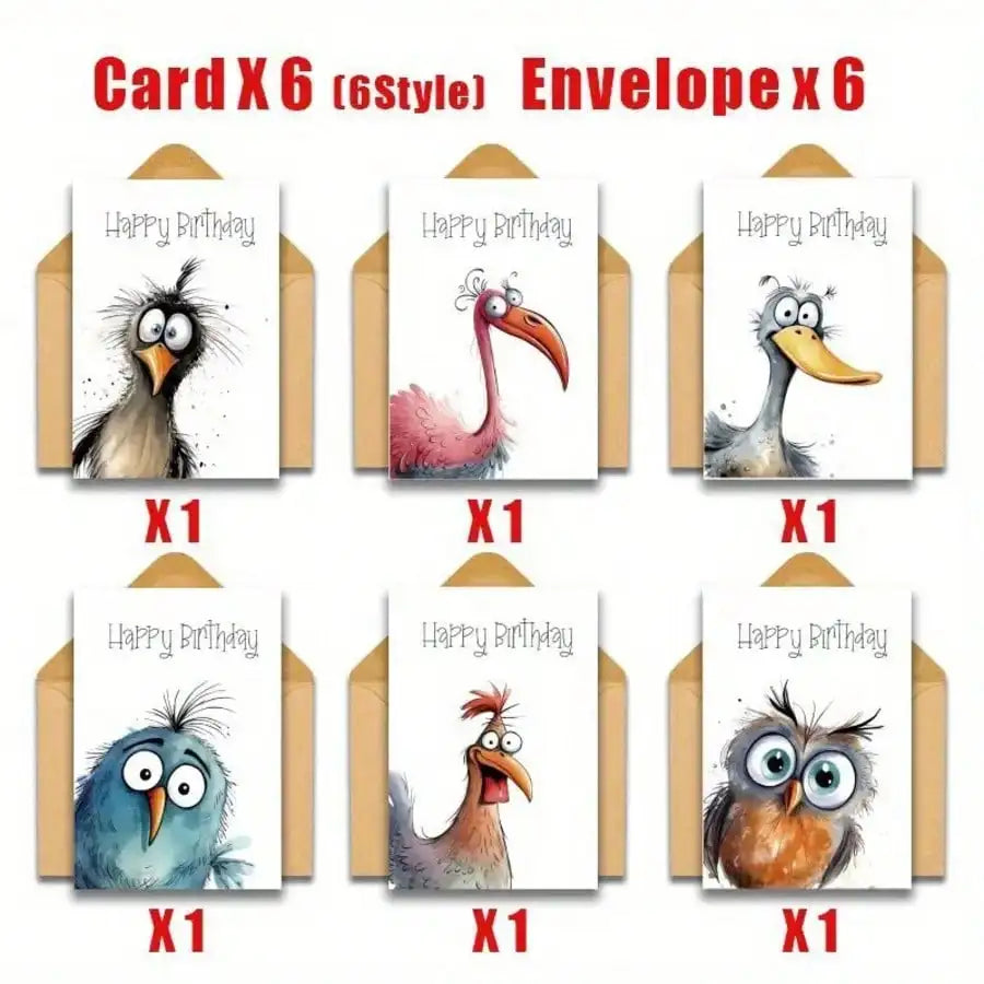 Funny Watercolor Bird Greeting Cards Set – 6 Cards & Envelopes Greeting Cards Set Qme 6-piece set