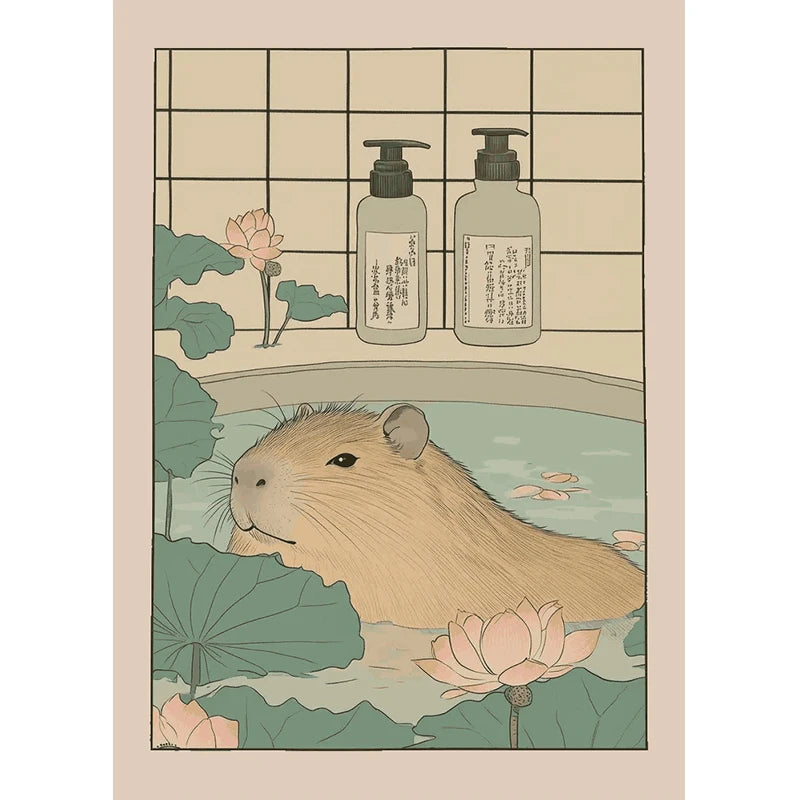 Japanese Bathroom Cute Animals Canvas Wall Art Poster Unframed Canvas Wall Art Qst ZWD31097 40x50cm Unframed