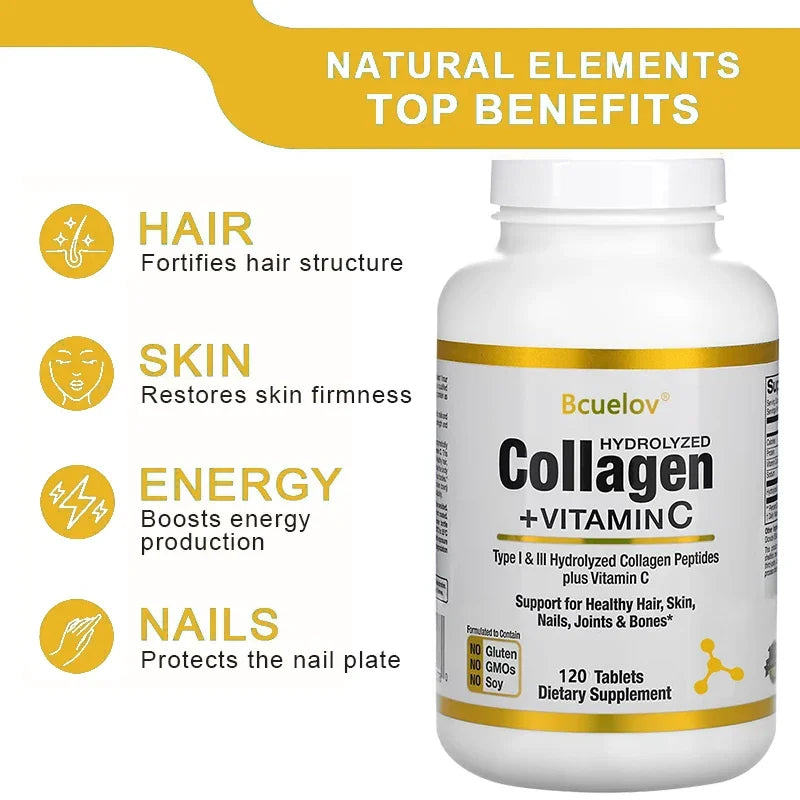 Hydrolyzed Collagen Peptides with Vitamin C – Hair, Skin & Nails Collagen Supplement Qst