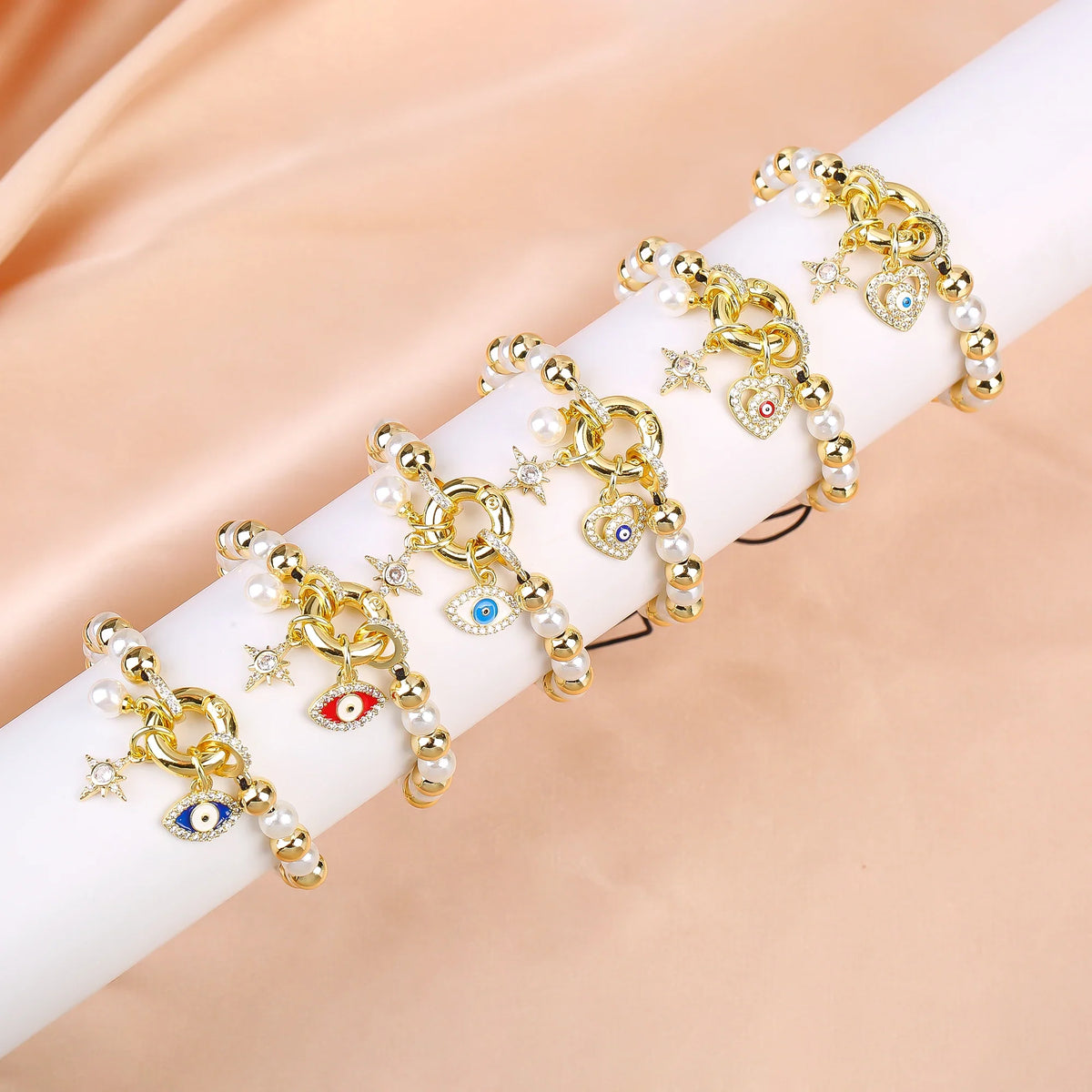 Black Braided Pearl Evil Eye Copper Bead Bracelet | 10 Colors Beaded Charm Bracelet Qme