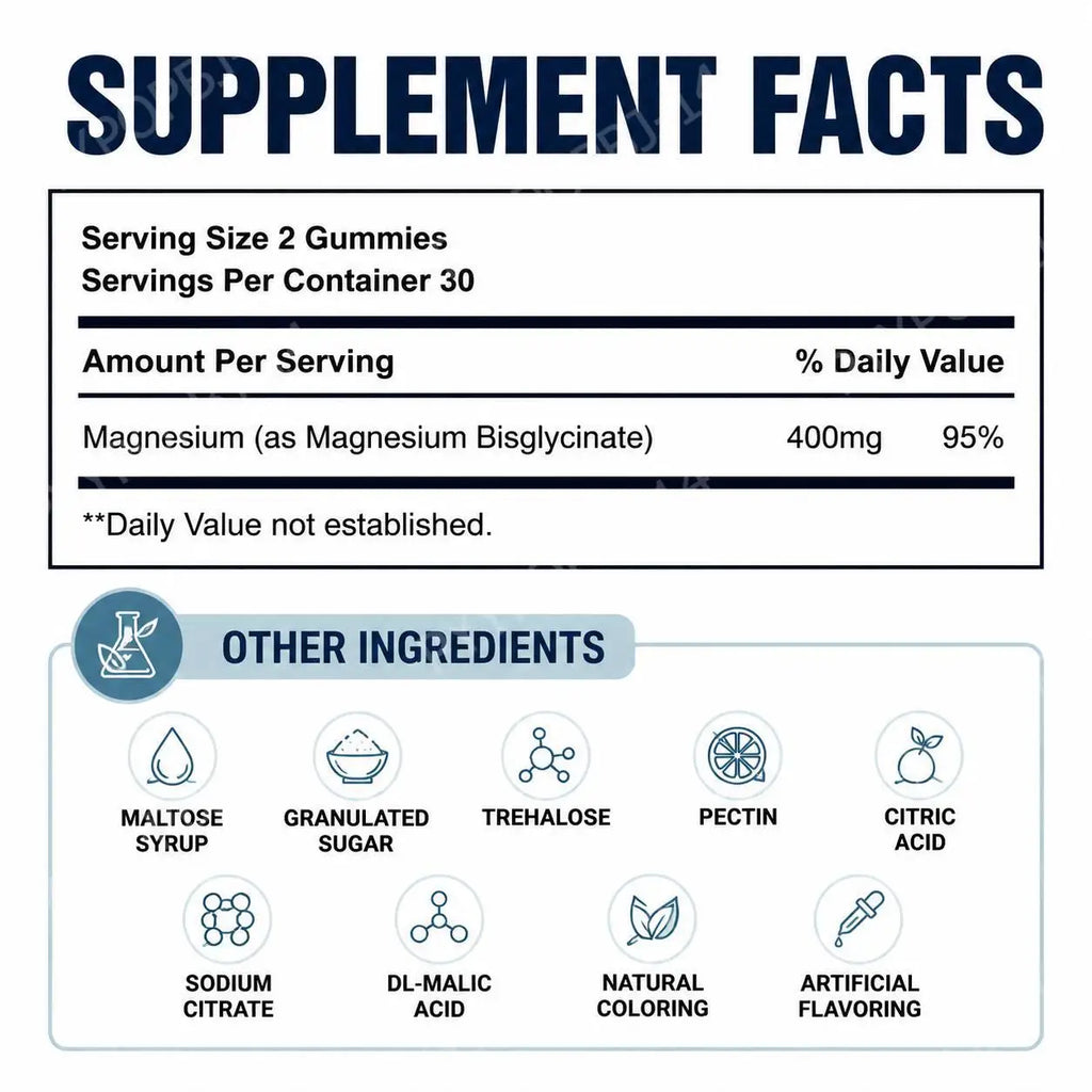 Magnesium Bisglycinate Gummies – Sleep & Muscle Support, 60ct Magnesium Supplement Qst