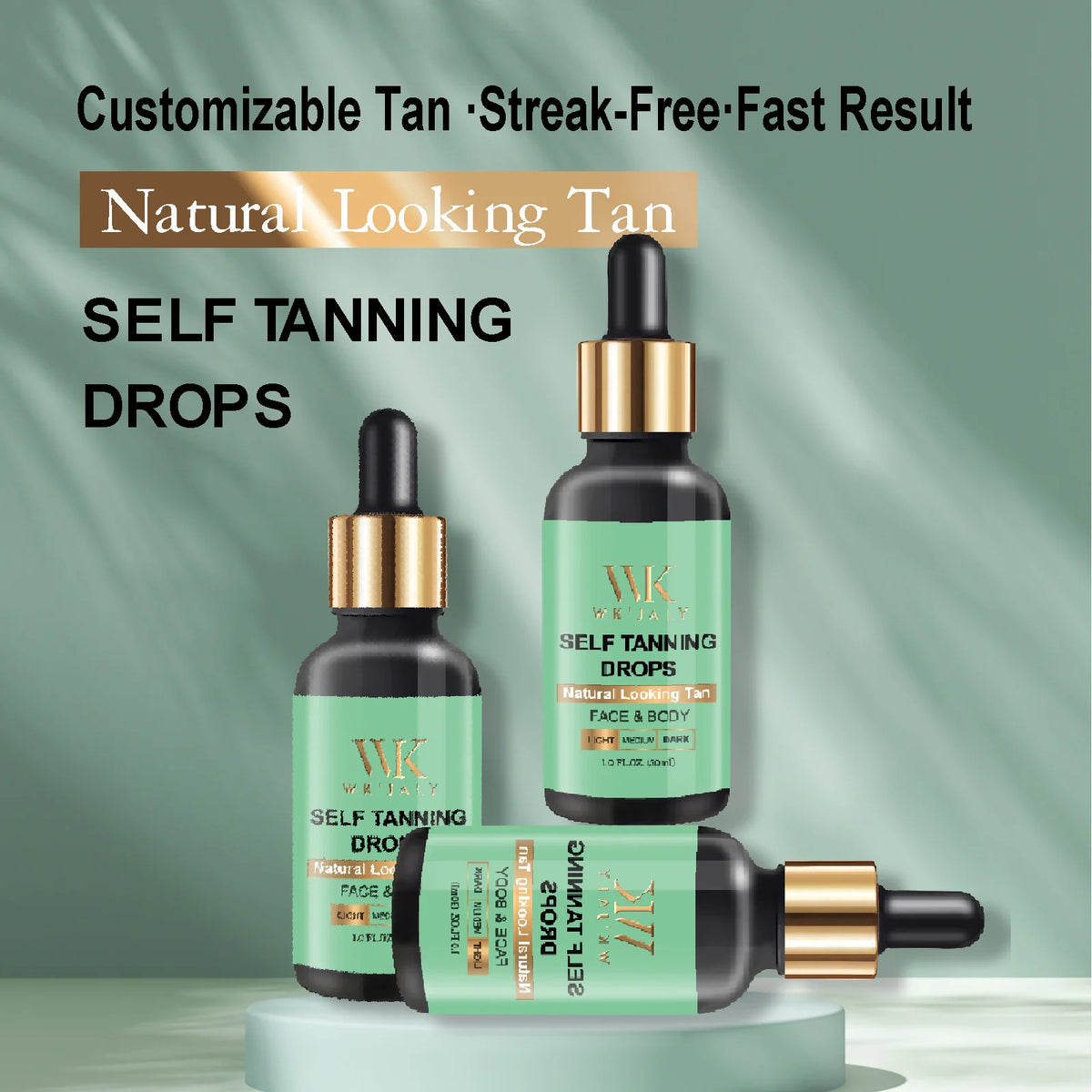 WK'JALY Self Tan Drops – Streak-Free Face & Body Tanner 30ml Self Tanning Drops Qst