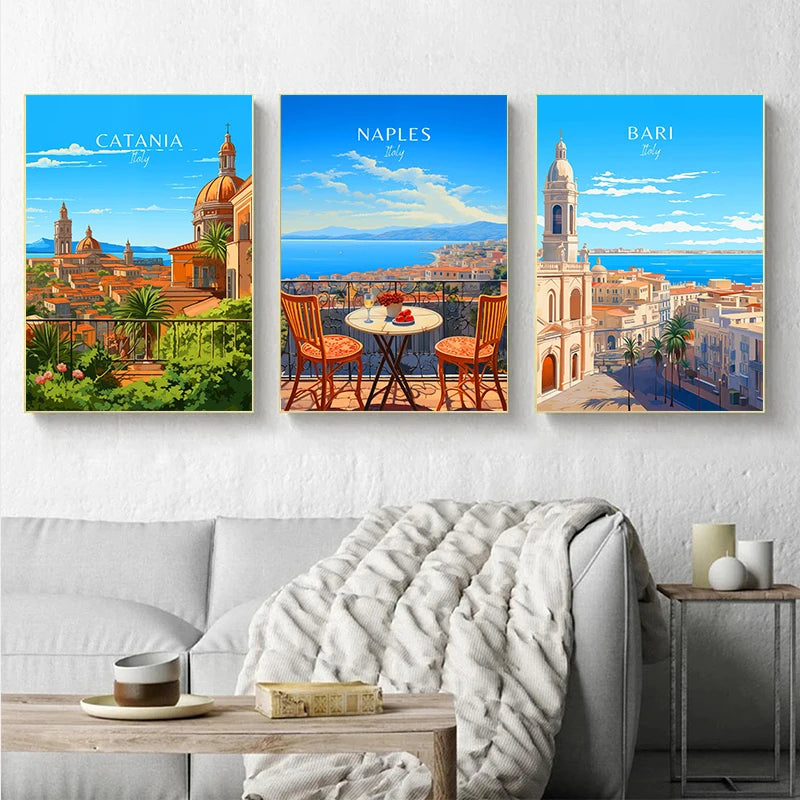 Italy City Canvas Wall Art – Colorful Fantasy Travel Poster Canvas Wall Art Qst