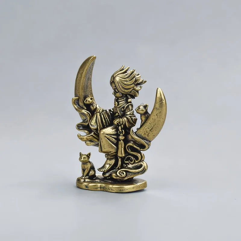 Vintage Brass Moon Witch Mini Statue Antique Metal Ornament Desktop Ornament Qme